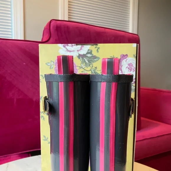 Joules Kelly Welly Rain boots slate gray with Pink SZ 6 - Picture 14 of 16
